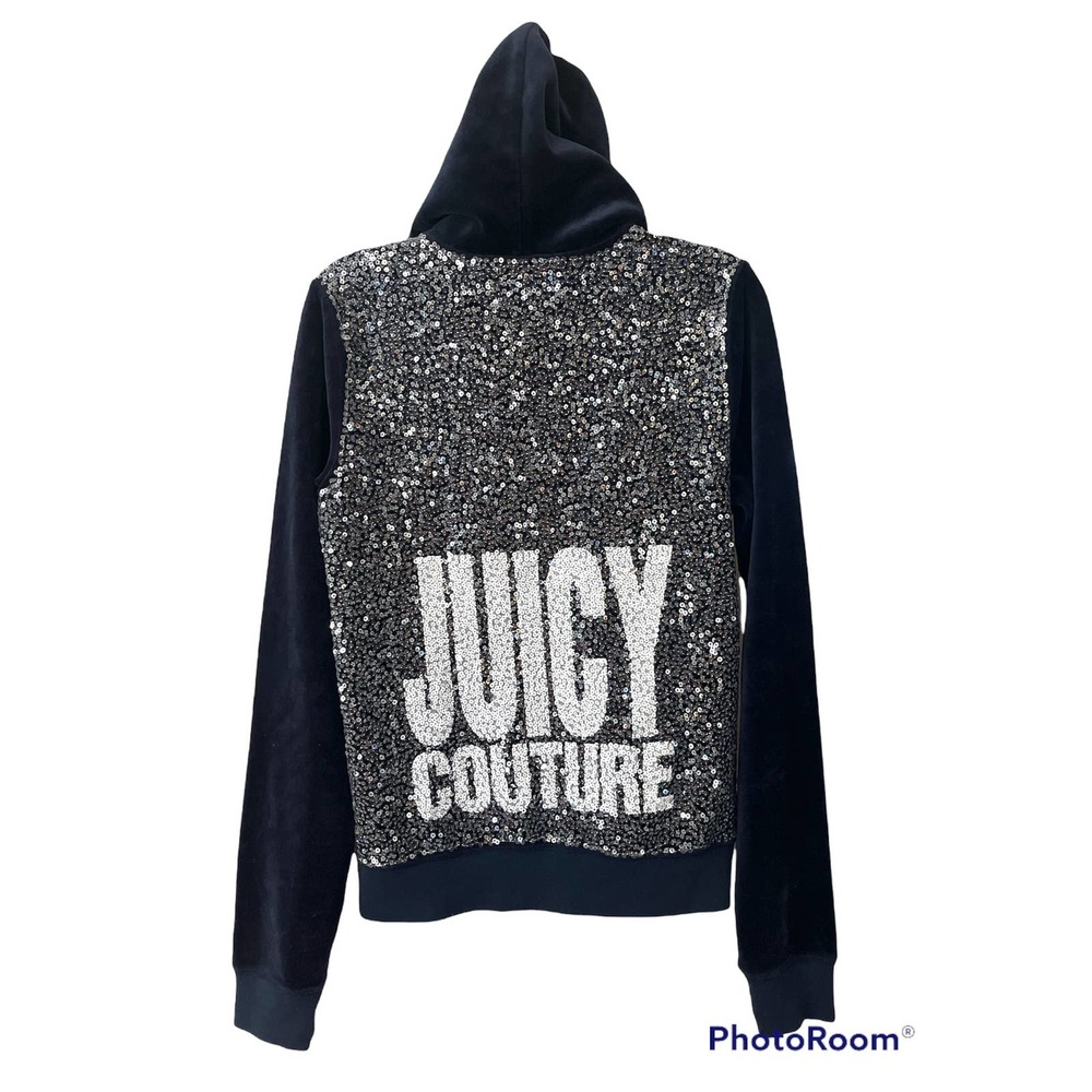 Vintage Juicy Couture Velour Track Zipper Jacket Sequins Blue Small y2k 2000s